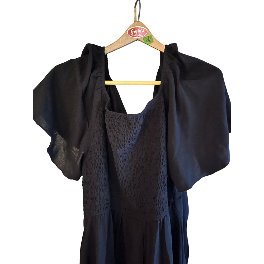 Scomchic 4XL Black‎ Maxi Dress Flutter Sleeve Square Neckline Smocked Bodice - Picture 3 of 6